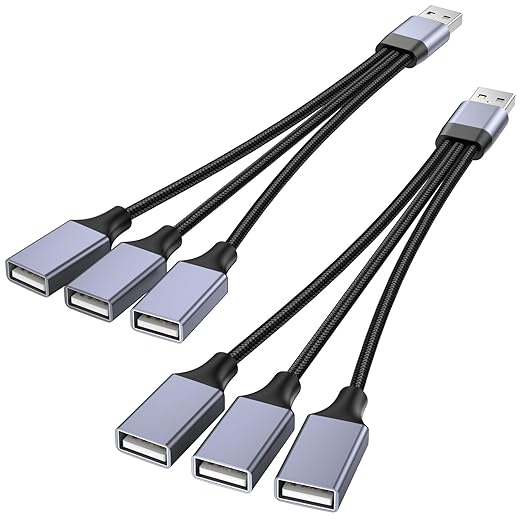 KAYQINHO USB Splitter 1 in 3 Out, USB A Male to 3 Female USBA Ysplitter, USB Y Splitter Adapter Dual Type A Power Cord for Charging, Data Transfer, Laptop, Mac(2 Pack)