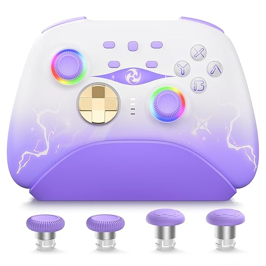 Mytrix Switch Pro Controller with Charging Dock, Wireless Controllers for Nintendo Switch/Switch 2/OLED, Hall Effect Joystick/Trigger, RGB Lighting, Turbo/Macro Button, for PC, iPad - Raiden Design