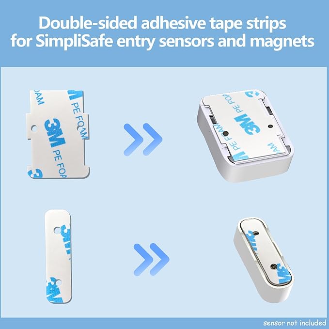 SimpliSafe Adhesive Replacement - 24 PCS Pre-Cut Strips for Entry Sensors & Magnets, No Residue Removal, Strong Hold for Wall/Door, 12 Sensor Pads + 12 Magnet Pads