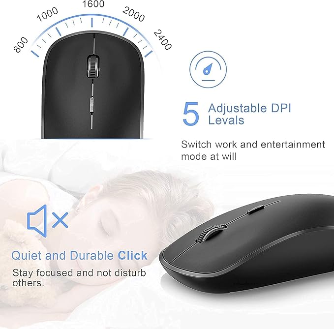 JOYACCESS Wireless Keyboard and Mouse,2.4G Ergonomic and Slim Wireless Computer Keyboard Mouse Designed for Windows, PC, Laptop,Tablet - Black Grey