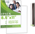 Mutualsign 2 Pcs Wall Sign Holder 8.5"x11" Magnetic Sign Holder, Rigid Print Protectors with Magnet Strips and Adhesive Strips, Wall Mount Plastic Paper Holder for Office Store Home Window Display (Clear)