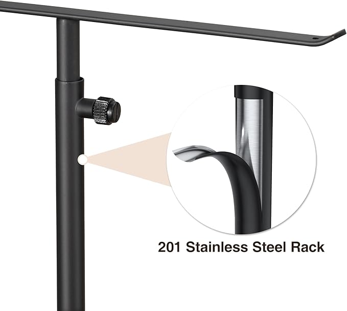 Josmimic Black Necklace Holder Jewelry Organizer Stand – Adjustable Height T‑Bar Jewelry Display with Dark Gray Marble Base, Necklace & Bracelet Holder, Countertop Jewelry Rack
