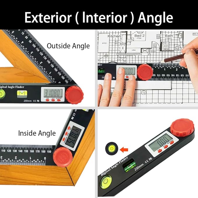 NORTOOLS Digital Angle Finder Protractor-7inch 0-360 °LCD Digital Protractor Ruler, ±0.5° Accuracy Measuring Tool for Woodworking/Construction/DIY/Miter Saw (Metric/Inch, 2 Batteries Included)