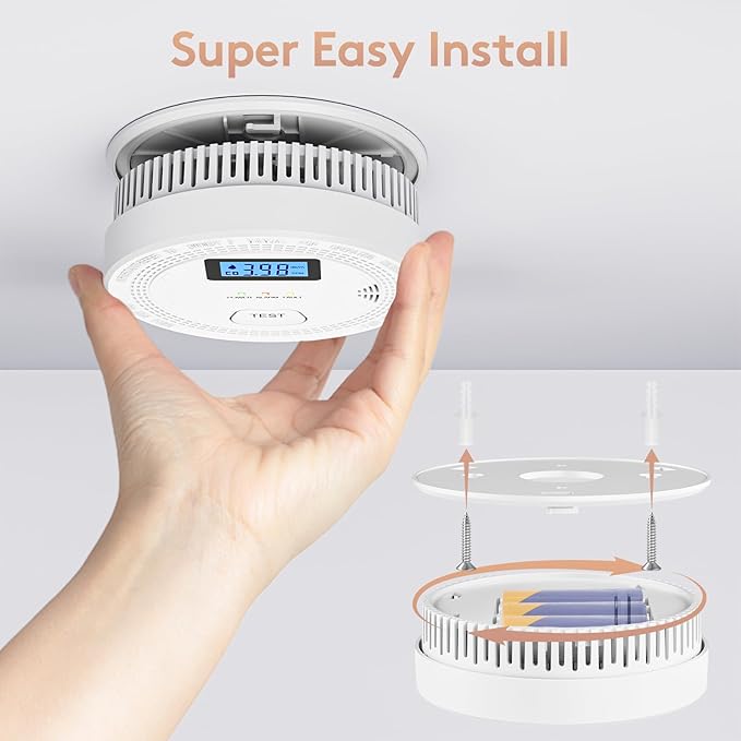 6 Packs, 2 in 1,Smoke Carbon Monoxide Detector,Carbon Monoxide Detectors/Smoke Alarm,85 dB Alarm,Large Screen Readout,Test Button,Battery Operated, Work State LED Flash,Easy Install