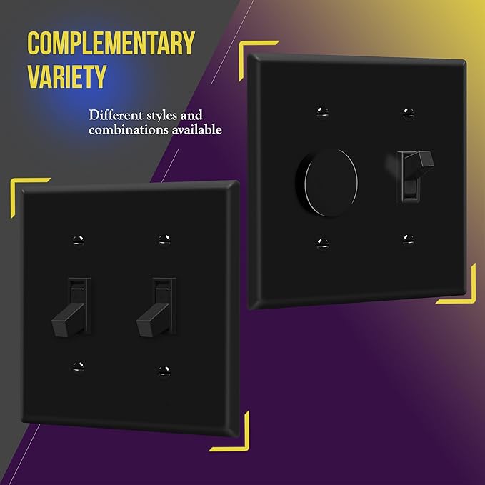 ENERLITES Double Toggle Switch Cover, Two Gang Light Switch Wall Plate, Standard Size 2-Gang 4.5" x 4.5", Unbreakable Polycarbonate Thermoplastic, UL Listed, 8812-BK-5PCS, Black (5 Pack)