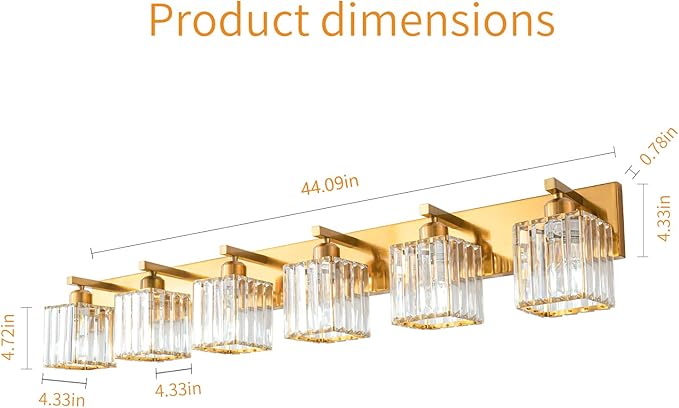 FDPBY Modern 6-Light Gold Brushed Brass Finish Crystal Wall Light for Bathroom Vanity