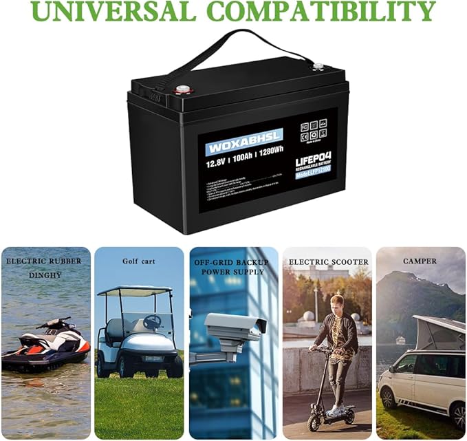 WOXABHSL 4 PCS 12V 100AH Lifepo4 Lithium Battery Up to 15000+ Deep Cycles, Buit in 100A BMS Perfect for Trolling Motors, Boat, Marine, Rv, Solar