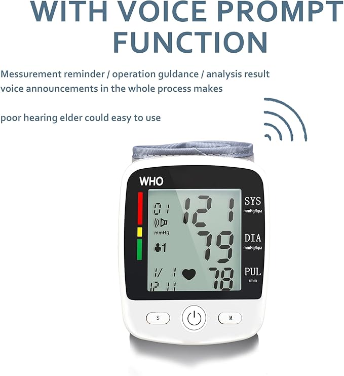 Blood Pressure Monitor, Irregular Heartbeat Detector, Automatic BP Monitor 90x2 Reading Memory and Large LCD Display, USB Charging, Adjustable Wrist Cuff, Ideal for Home and Hospital