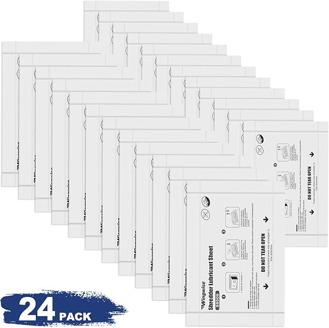 Wingwise 24-Pack Shredder Lubricant Sheets, 8.5 x 6 Inches, Sharpens Blades & Prevents Jams, Mess-Free Maintenance for Home and Office Use
