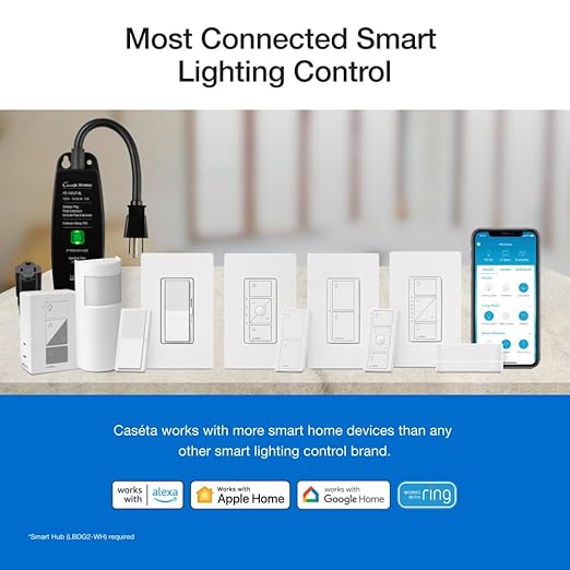 Lutron Claro Smart Light Switch for Caseta Lighting, for LED Lights, Fans, 5 Amp, Single-Pole/3-Way, Neutral Required, DVRF-5NS-GR, Gray