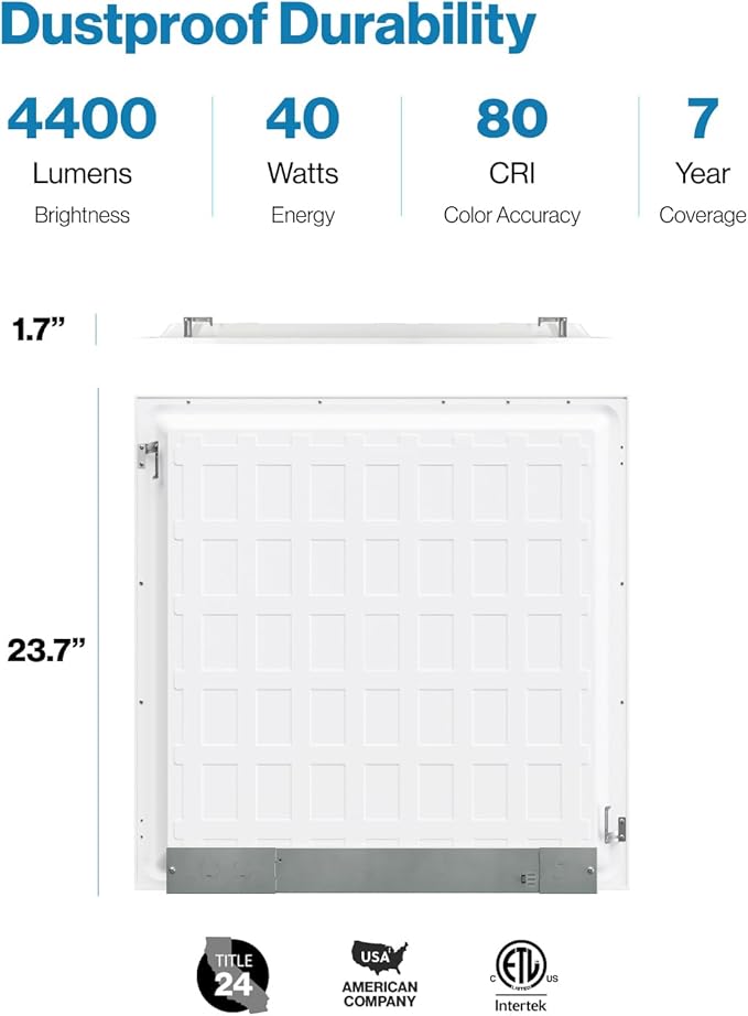 Sunco 24 Pack 2x2 LED Flat Panel Light for Drop Ceiling, Commercial Troffer Replacement Lighting Fixture, 4400 LM, 40W, Selectable CCT 4000K/5000K/6000K, Dimmable (0-10V), Dustproof ETL