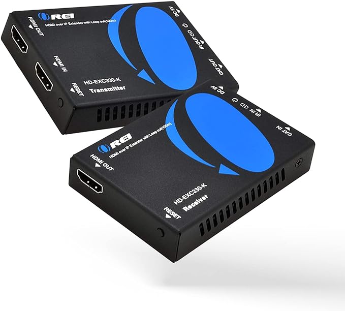 OREI HDMI over Ethernet Extender Over CAT5/CAT6 over IP one to many option, with IR Upto 330 Feet - Loop Out - 1080P Full HD Signal Distribution (HD-EXM330-K)