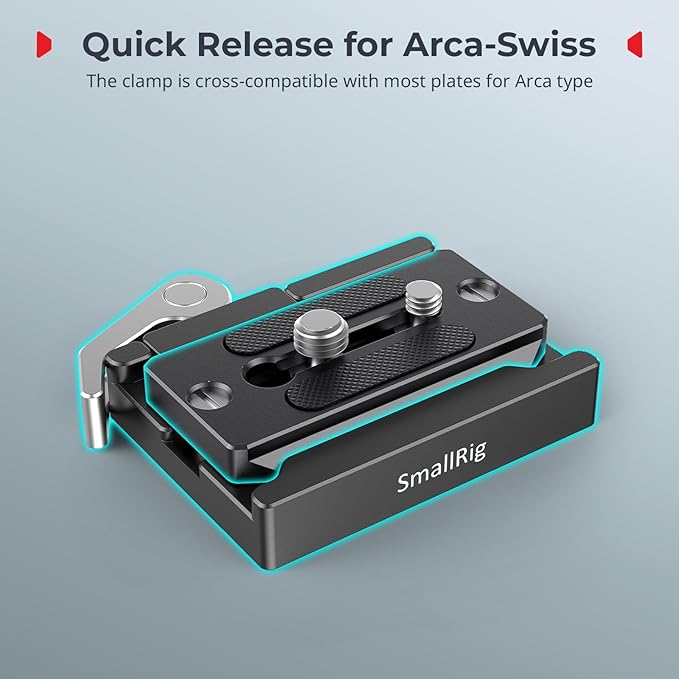 SmallRig Quick Release Mount Plate for Arca-Type, Baseplate Clamp with 1/4''-20 Threaded, 3/8''-16 Threaded and Lever - 2143B