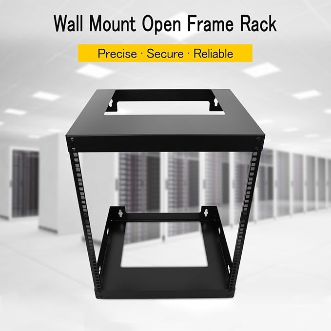 Raising electronics 12U Wall Mount Open Frame 19 Inch Server Equipment Rack Threaded 15 Inch Depth Black (12U)