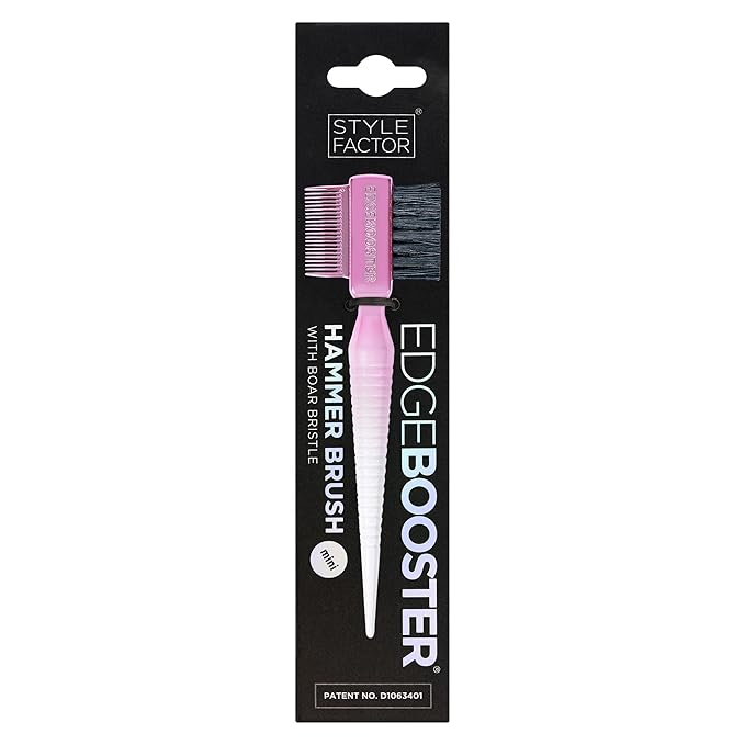 STYLE FACTOR EDGE BOOSTER® Mini Hammer Brush Travel Size | Baby Hair Brush & Double-Sided Edge Control Comb with Boar Bristles | Rat Tail for Precision Styling | Travel Brush for Edges & Baby Hair