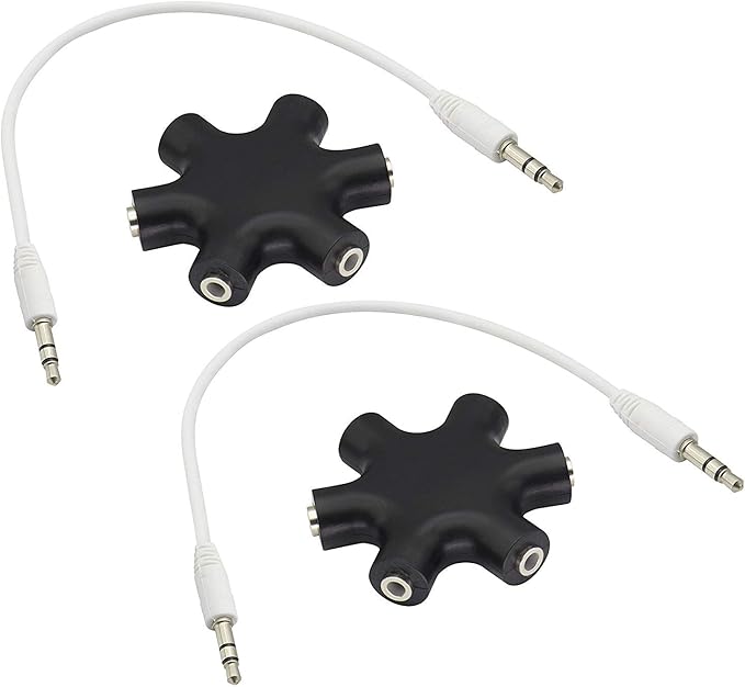 zdyCGTime Headphone Splitter, 6-Port Music Sharer, 3.5mm 6 Port Female Headset Adapter with 3.5mm M/M TRS Stereo Plug Cable (Black)