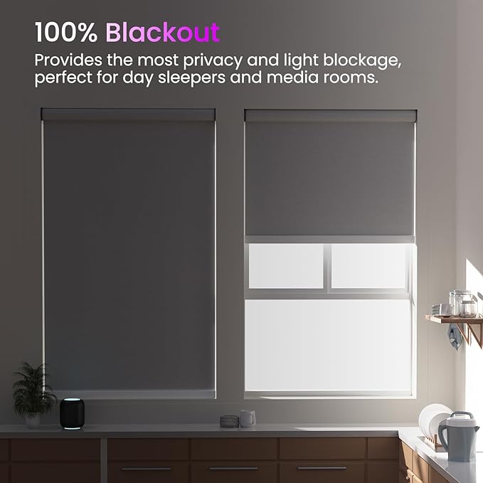 Astomi Motorized Roller Shades for Windows, Blackout Automatic Blinds with Remote, Smart Blinds, Voice Control, Compatible with Alexa, Google, Custom Size (Jacquard Coffee)