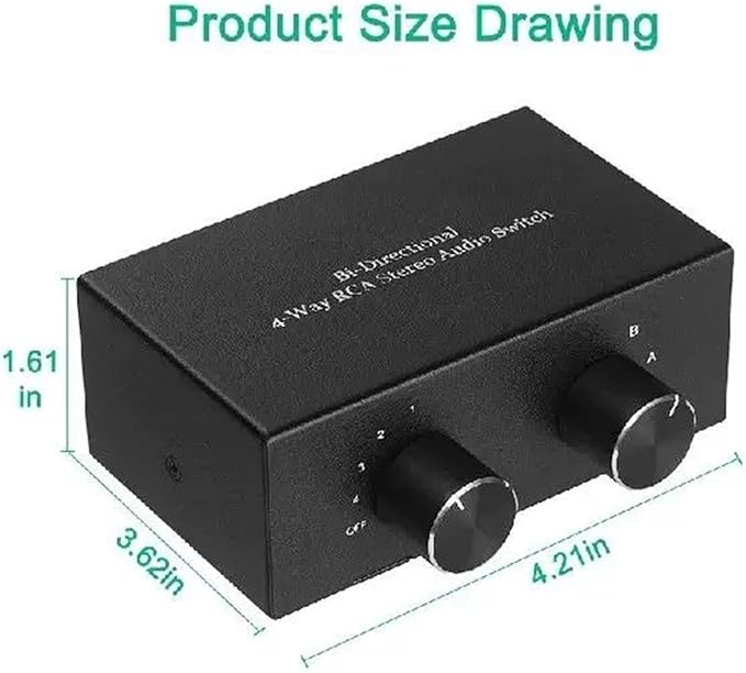 RCA L/R Audio Switcher, 4(2)-in-2(4)-Out Analogue Audio Switch, Noiseless Stereo Speaker Selector for Phono TV Headphones Soundbar PC Game, 4 Way Audio Splitter Box