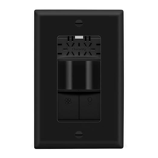 LIDER Humidity Sensor Switch and Motion Sensor Light Switch, PIR Sensor, Humidity Detection, Occupancy/Vacancy, No Neutral Required, ¼ HP, 1-Pole, UL Listed, Black, Wall Plate Included