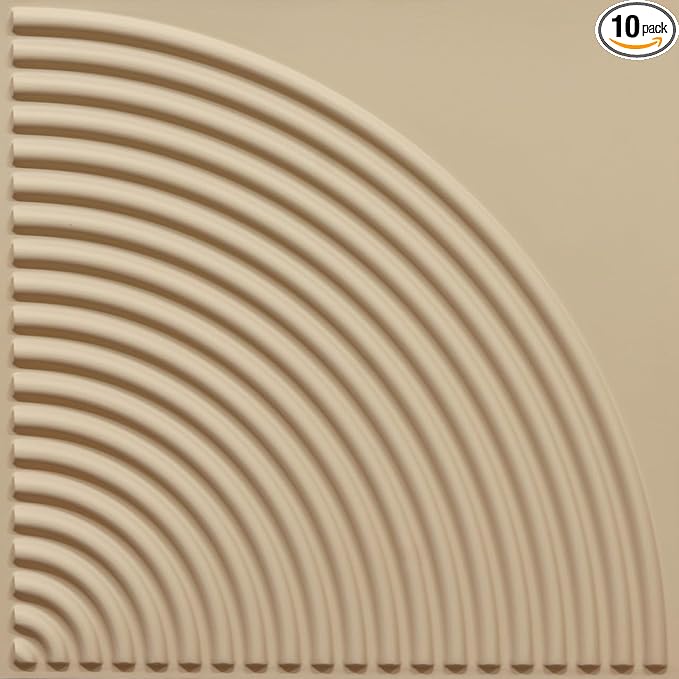 From Plain To Beautiful In Hours 9002 Arc Swell PVC 12 in x 12 in Peel and Stick Wall Panels (Covers / 10 sq.ft), Dairy Cream, 10 Piece