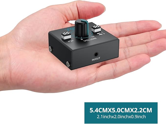 YGiTK 3.5mm Audio Switcher with Volume Control, 1 in 2 Out & 2 in 1 Out Bi-Directional Switcher, Mute Function,Easy Change Stereo Audio Switch Splitter 2 Ports Aux Selector for PC TV Phone Headphone