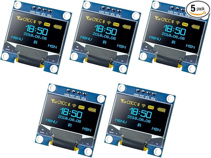 Hosyond 5 Pcs 0.96 Inch OLED I2C IIC Display Module 12864 128x64 Pixel SSD1306 Mini Self-Luminous OLED Screen Board Compatible with Arduino Raspberry Pi(Blue and Yellow)