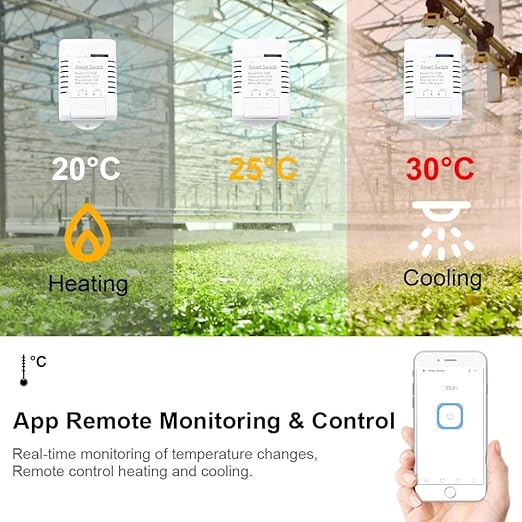 MHCOZY WiFi Temperature Controller Sensor Module, Tuya app Wireless Remote 16A Smart Switch with Energy Consumption Monitoring,Compatible with Alexa Google