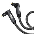 EMK 【Upgraded】 Double 90 Degree Optical Audio Cable Free-Rotating Toslink Plug Nylon Braided S/PDIF Digital Right Angle Optical Male to Male Cable for Home Theater,Sound Bar,TV(3.3ft/1m)