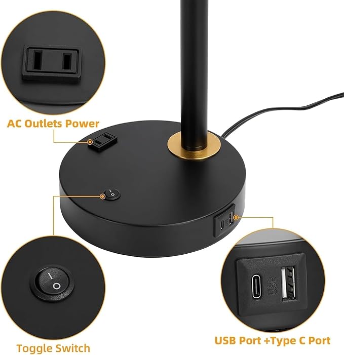 Starstrips Desk Lamp with Dual USB Charging Port, Heavy Duty Metal Task Light, 340 Degree Swivel Arms, Easy Assembly with Cord Guide, Reading Lamp for Home Office, Black & Gold (Bulb Not Included)