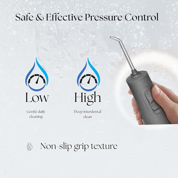 NOVAATOZ HydroAdvance Cordless Water Flosser for Teeth & Gums | Rechargeable Portable Oral Irrigator for Braces & Travel | Pulse Cleaning with 2 Flossing Tips | Waterproof Dental Care Device (Gray)