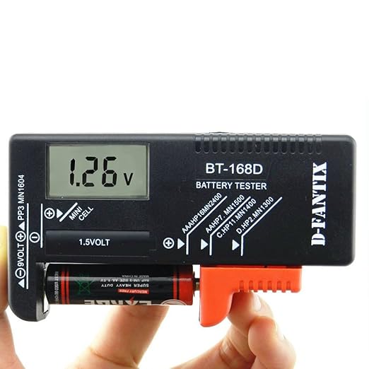 D-FantiX Digital Battery Tester, Universal Battery Checker Household Battery Testers for AAA AA C D 9V 1.5V Small Batteries Button Cell (Model: BT-168D)