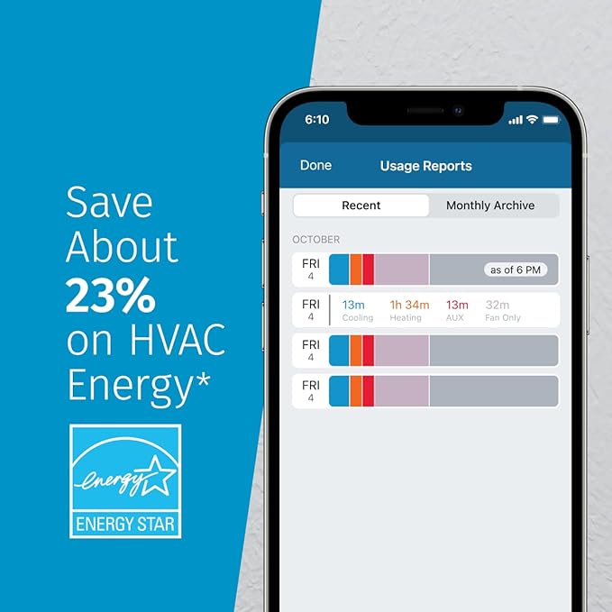 Sensi Touch Smart Thermostat by Emerson with Touchscreen Color Display, Programmable, Wi-Fi, Mobile App, Easy DIY, Data Privacy, Works with Alexa, Energy Star Certified, ST75S-Silver, C-Wire Required
