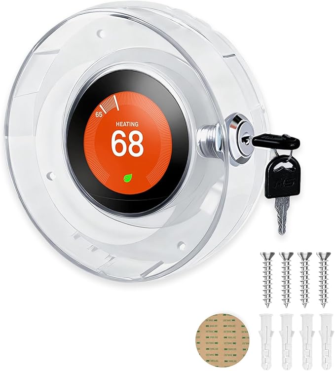 Round Thermostat Lock Case with Key, Upgraded,Thermostat Cover Universal, Thermostat Lock Case Clear, Wall Thermostat Guard, Fits Round Nest Thermostat(3.5x3.5x1.9 in) or Smaller