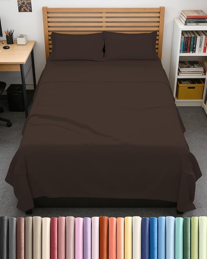 Full XL Bed Sheet Set - 4 Piece Extra Long Extended Full XL Sheets - Ultra-Soft, Breathable & Cooling - Fits 8” to 16" Mattress w/ Deep Pockets - 54" x 80" - Easy-Fit, Wrinkle & Fade Resistant - Brown