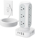 Tower Surge Protector Power Strip, Flat Plug Outlet Extender with 12 AC Outlets & 8 USB Ports, 5 FT Extension Cord with Multiple Outlets, 24W Total Charging Station for Home Office Dorm Room