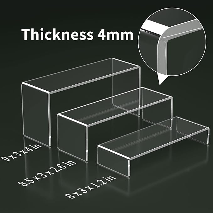 HIIMIEI Acrylic Display Risers, 6 Pcs 9" Large, Thickened 5mm Clear Rectangular Risers for Cupcake Stand, Tiered Display Stand for Collectibles