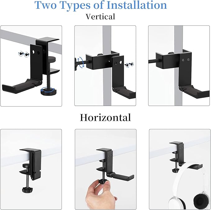 tempsnug Aluminum Headphone Stand Hanger Foldable with Cable Organizer Headset Holder, Non-Slip Desk Hook Space Save Universal Headphone Mount