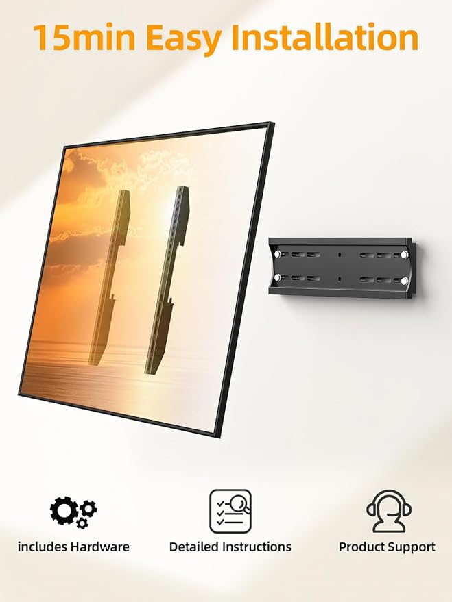 IWORKBOARD 43 50 55 inch Fixed Low Profile TV Wall Mount for 24-65 inch LED/LCD & Flat/Curved TVs, Universal Wall Mount Bracket with Safe Lock, Max VESA 400x400mm, up to 99Lbs & 16 '' Stud
