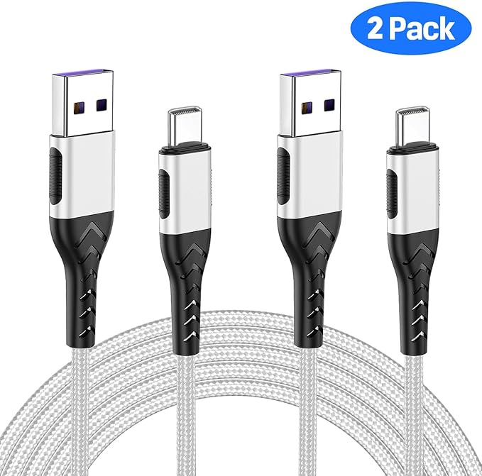 Durcord 2Pack 10ft Fast USB Type C Charging Cable for Android/Phone/Pad/Laptop, Type C Charger Braided USB Cable Bright Silver