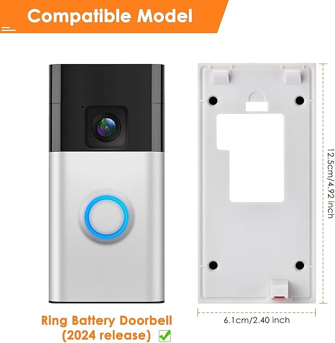 Fansoun Adhesive Video Doorbell Mount for Ring Battery Doorbell(2024 Release) No Drilling Camera Door Mounting Holder Bracket Accessories for Apartments Office Houses (White)