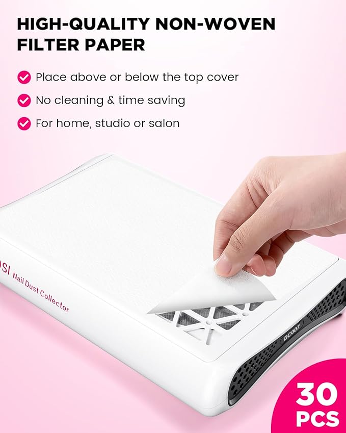 ECOSI Nail Dust Collector, Dual Turbo & 1600PA Professional Vacuum Fan Dust Extractor with 30 Pcs Filter Papers, 8000RPM Stepless Adjustable Suction for Manicure, Salon Nail Tech & Home (White)