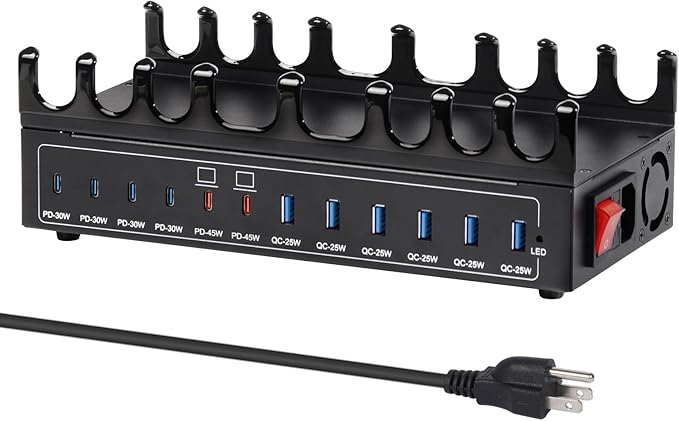 360W Charging Station for Multiple Devices, 12-Port USB C Charging Station with Dual 45W PD PPS Port, Multi Device Fast Charger Dock for MacBook Pro Laptop, iPhone, iPad, Tablet, Android Cell Phone