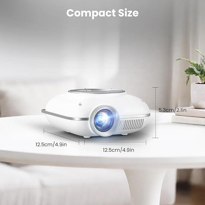 HOMPOW Mini Projector with Two -Way Bluetooth, Portable Projector for Home Theater Use, Support 1080P for Outdoor Projector/Movie Projector Compatible with HDMI, USB, Laptop, TV Stick (White)