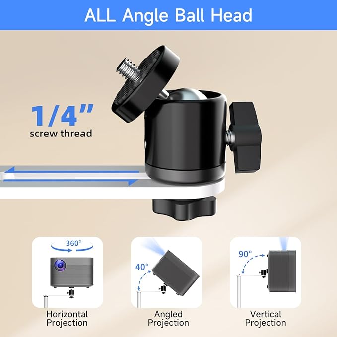 suptek Projector Stand Against Wall Hidden Stand, 360°Swivel, Height Adjustable, Mini Projector Mount Bracket, Compatible with Home Office Video Vlog DVR Camera, PR001FPW