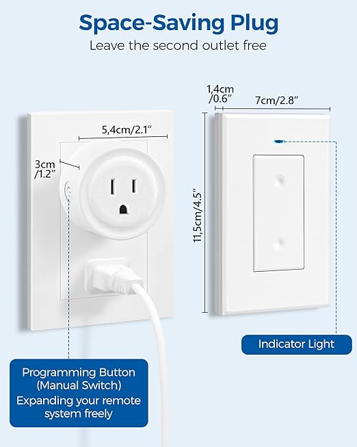 Remote Control Outlet, WILAWELS Wireless Light Switch, Removable Remote Light Switches, On Off Remote Outlet Switch for Lamps, Lights, Fan, Appliance, Expandable, 100ft RF Range, FCC Listed W05RC1106