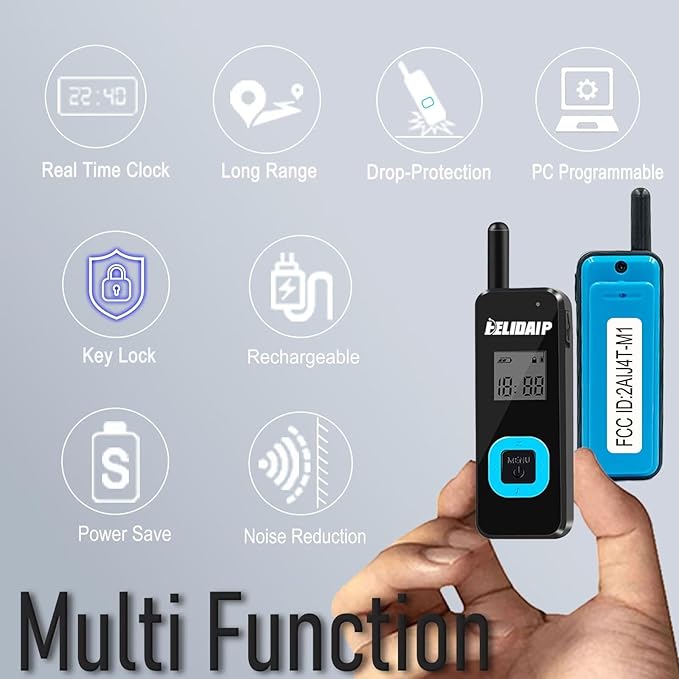 ELIDAIP T-M1 Super Mini Walkie Talkies with Headsets Portable Two Way Radio for Adults, Long Range Walkie Talkie for Hotel, Outdoor Sport, Restaurants, Hospital,Supermarket,Hiking,Camping, 3 Pack