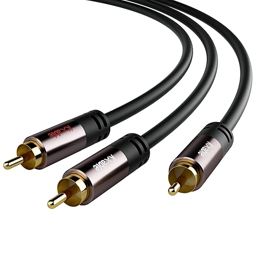 Kxable RCA Y-Adapter Splitter Cable 75 Feet, 1 RCA Male to 2 RCA Male Stereo Audio Subwoofer Cable, Bi-Directional, for Home Theater, Hi-Fi System, Amplifier, Speaker, 24K Gold Plated, OD:5.0MM