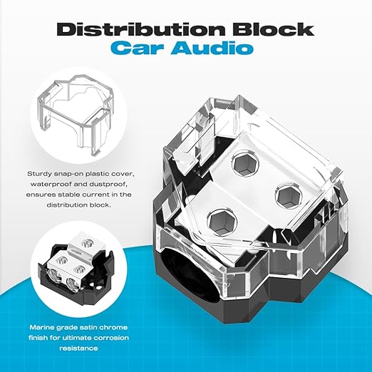Distribution Block, Malictele 2 Way Power Distribution Block 1x 0/2/4 Gauge Input 2X 4/8 Gauge Output Out Amp Power Distribution Block Car Audio Splitter for Vehicles Boats 2 Pack