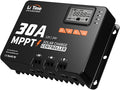 LiTime 30 Amp MPPT 12V/24V/Auto DC Input Solar Charge Controller Build-in Bluetooth Module, Parameter Adjustable LCD Display LED Indicators Solar Panel