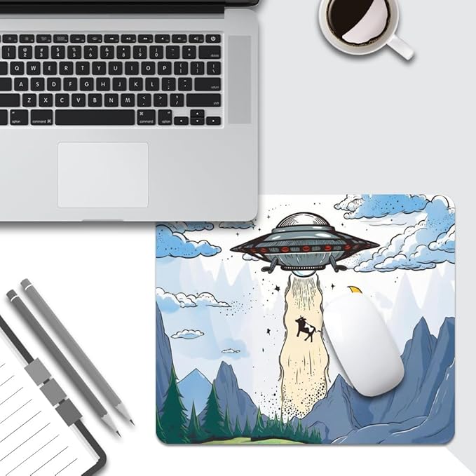 Design - UFO Square Mouse pad, Texture, Waterproof, Anti Slip Rubber Base, Computer Mouse pad, Laptop Mouse pad